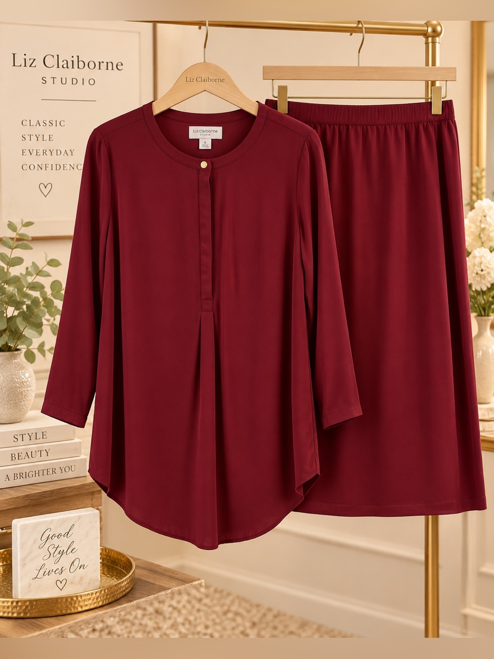 Liz Claiborne Studio Burgundy Two-Piece Set – Size Small